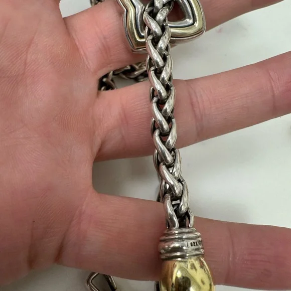David Yurman Two-Tone Quatrefoil Lariat Adjustable Wheat Chain Necklace